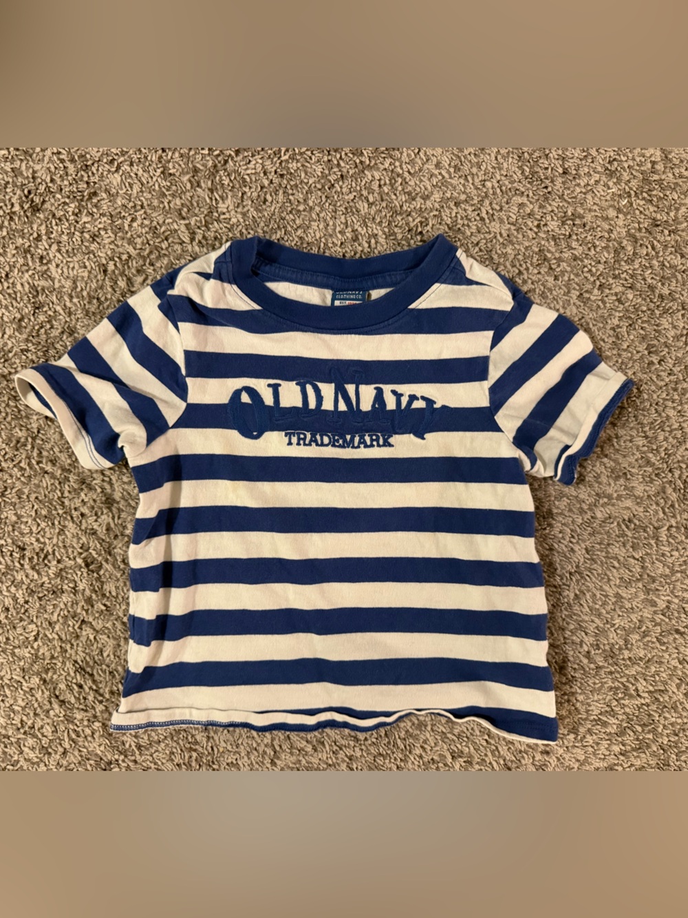 Old Navy Blue & White Striped Tee with Logo Print